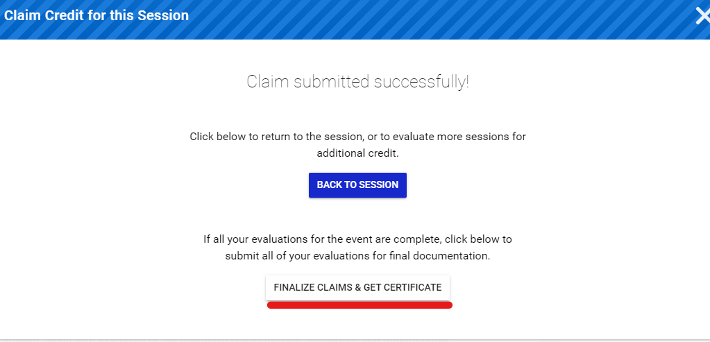 Finalize claims and get certificate button screen capture