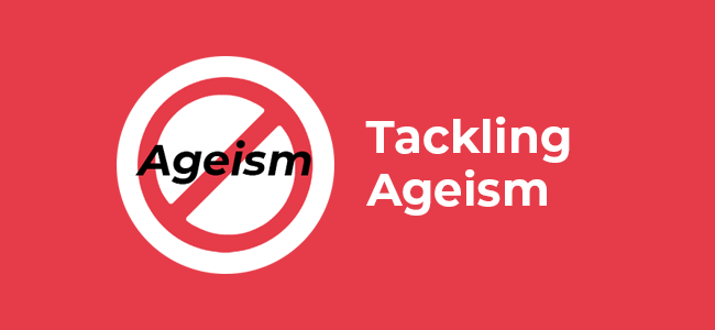 An icon showing a red slash across the word “Ageism” in a red circle